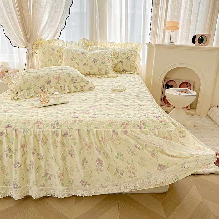 91家纺网 家纺一手货源 找家纺 宜凡家纺 2025新款糯糯棉全夹棉床笠式床裙四件套 漫花香