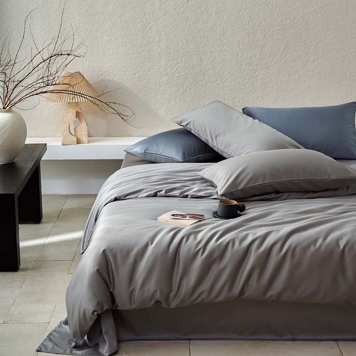 91家纺网 家纺一手货源 找家纺 咏绒家纺工厂店 2025新款60支奥地利兰精天丝纯色天丝棉四件套 典雅灰（大理石灰）