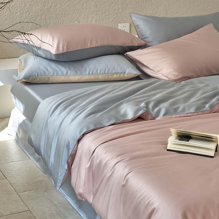 91家纺网 家纺一手货源 找家纺 咏绒家纺工厂店 2025新款60支奥地利兰精天丝纯色天丝棉四件套 藕合（脏脏粉-朦胧灰）