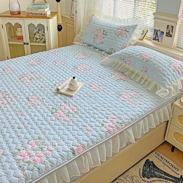 91家纺网 家纺一手货源 找家纺 （总）艾橙家纺 2025新款雪纺花边加棉床笠款单品四件套-单被套