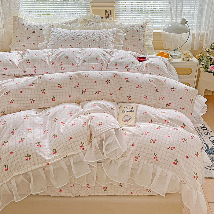 91家纺网 家纺一手货源 找家纺 （总）艾橙家纺 2025新款雪纺花边加棉床笠款单品四件套-单被套