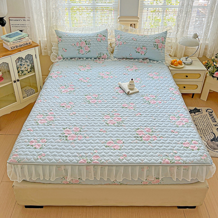 91家纺网 家纺一手货源 找家纺 艾橙家纺 2025新款雪纺花边加棉床笠款单品四件套-单被套 妆立春风