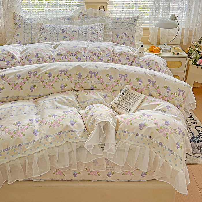 艾橙家纺 2025新款雪纺花边加棉床笠款单品四件套-单被套 半旧时光