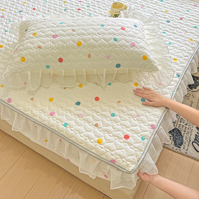 91家纺网 家纺一手货源 找家纺 艾橙家纺 2025新款雪纺花边加棉床笠款单品四件套-单被套 彩色波点