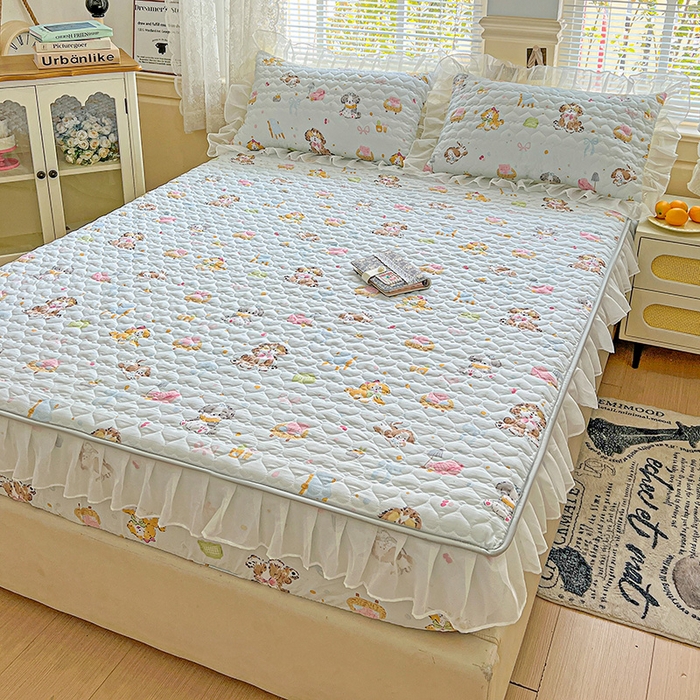 91家纺网 家纺一手货源 找家纺 艾橙家纺 2025新款雪纺花边加棉床笠款单品四件套-单被套 丹妮狗