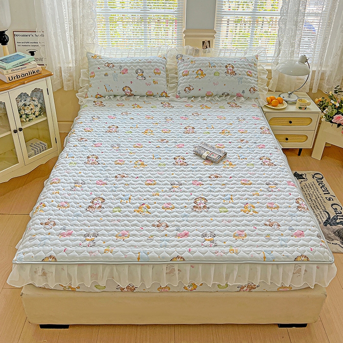 91家纺网 家纺一手货源 找家纺 艾橙家纺 2025新款雪纺花边加棉床笠款单品四件套-单被套 丹妮狗