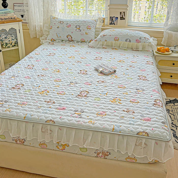 91家纺网 家纺一手货源 找家纺 艾橙家纺 2025新款雪纺花边加棉床笠款单品四件套-单被套 丹妮狗