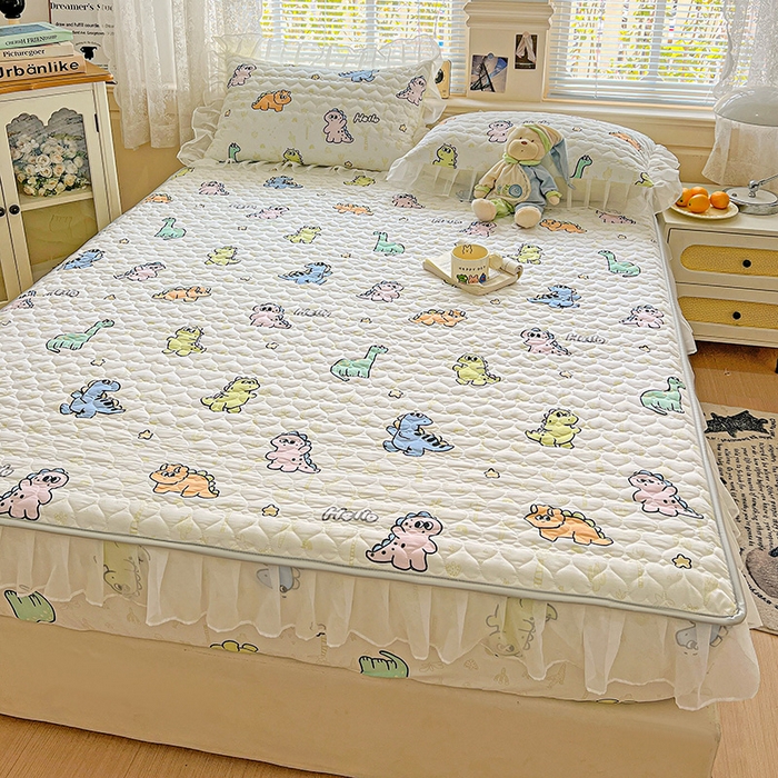 91家纺网 家纺一手货源 找家纺 艾橙家纺 2025新款雪纺花边加棉床笠款单品四件套-单被套 恐龙日记