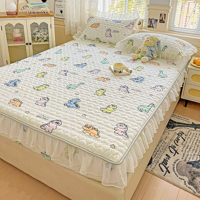 91家纺网 家纺一手货源 找家纺 艾橙家纺 2025新款雪纺花边加棉床笠款单品四件套-单被套 恐龙日记