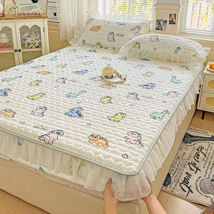 91家纺网 家纺一手货源 找家纺 艾橙家纺 2025新款雪纺花边加棉床笠款单品四件套-单被套 恐龙日记