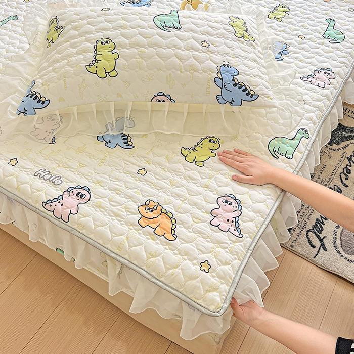 91家纺网 家纺一手货源 找家纺 艾橙家纺 2025新款雪纺花边加棉床笠款单品四件套-单被套 恐龙日记