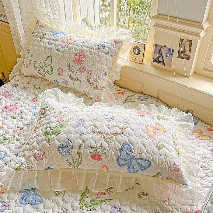 91家纺网 家纺一手货源 找家纺 艾橙家纺 2025新款雪纺花边加棉床笠款单品四件套-单被套 茉莉兔