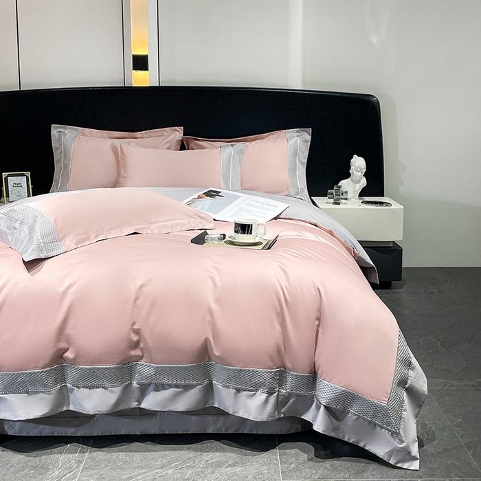 91家纺网 家纺一手货源 找家纺 皇寝世家家居 2025新款全棉新疆长绒棉100支四件套刺绣款- 亦舒系列 亦舒-琉璃粉