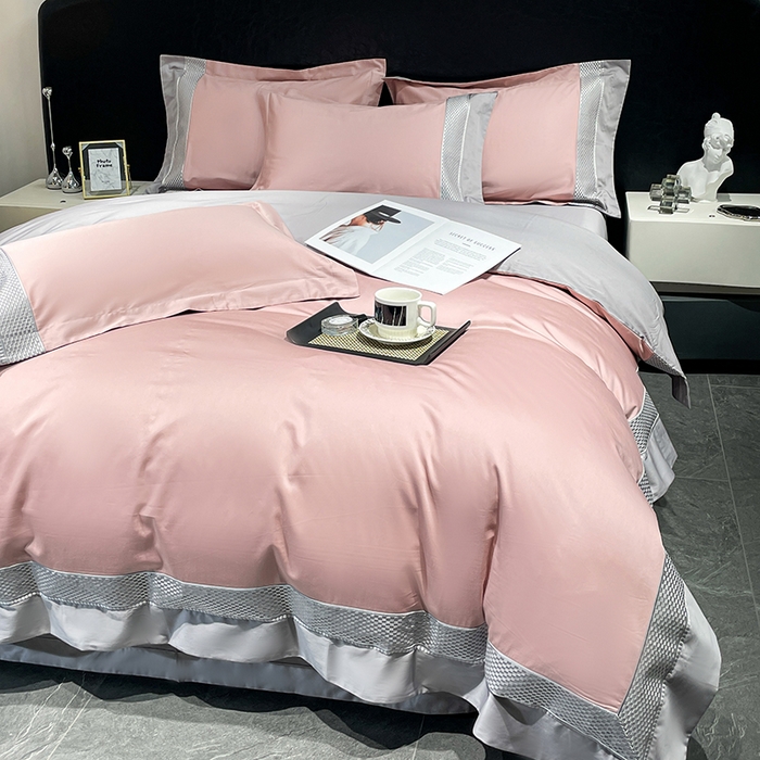 91家纺网 家纺一手货源 找家纺 皇寝世家家居 2025新款全棉新疆长绒棉100支四件套刺绣款- 亦舒系列 亦舒-琉璃粉