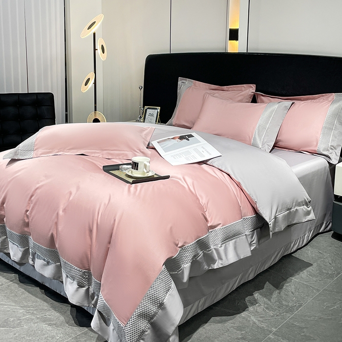 91家纺网 家纺一手货源 找家纺 皇寝世家家居 2025新款全棉新疆长绒棉100支四件套刺绣款- 亦舒系列 亦舒-琉璃粉