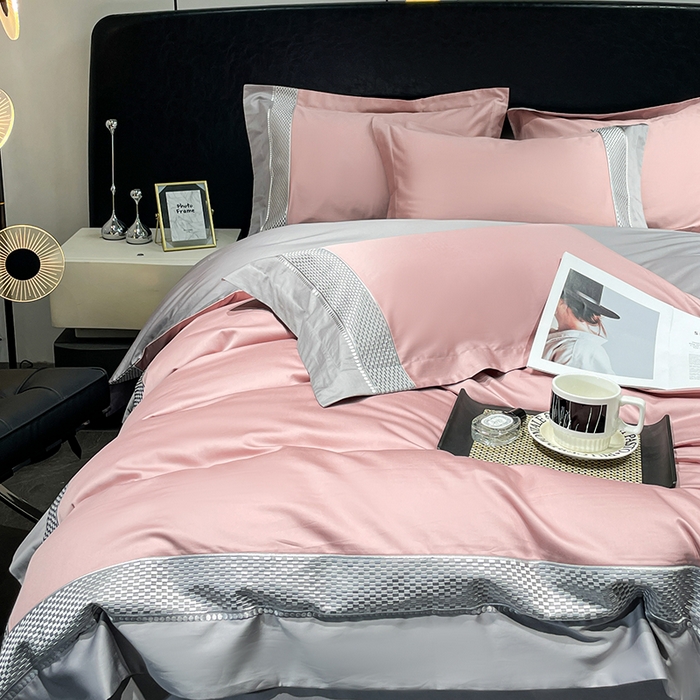 91家纺网 家纺一手货源 找家纺 皇寝世家家居 2025新款全棉新疆长绒棉100支四件套刺绣款- 亦舒系列 亦舒-琉璃粉