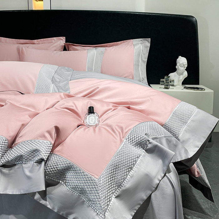 91家纺网 家纺一手货源 找家纺 皇寝世家家居 2025新款全棉新疆长绒棉100支四件套刺绣款- 亦舒系列 亦舒-琉璃粉