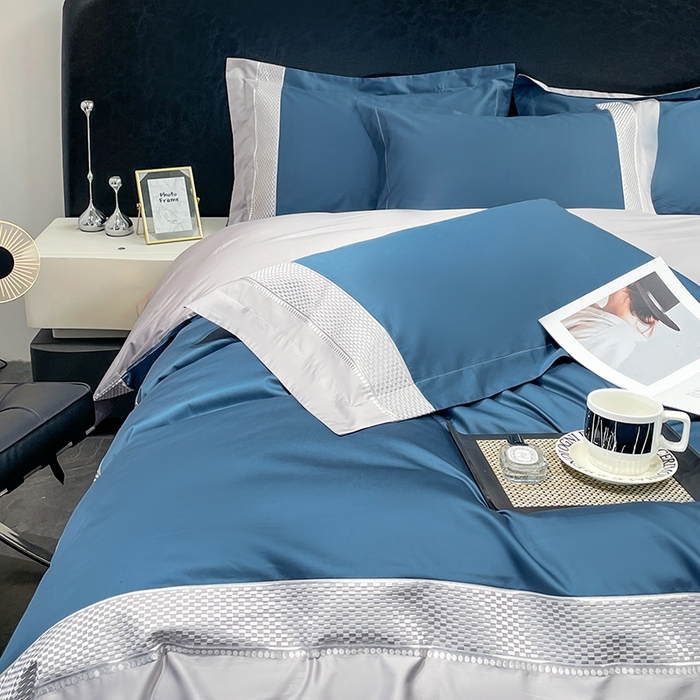 91家纺网 家纺一手货源 找家纺 皇寝世家家居 2025新款全棉新疆长绒棉100支四件套刺绣款- 亦舒系列 亦舒-孔雀蓝