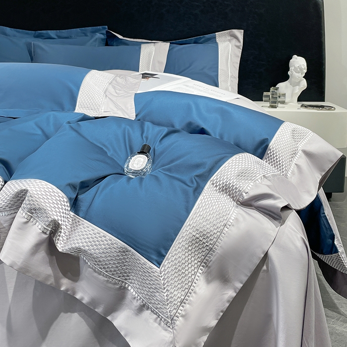91家纺网 家纺一手货源 找家纺 皇寝世家家居 2025新款全棉新疆长绒棉100支四件套刺绣款- 亦舒系列 亦舒-孔雀蓝