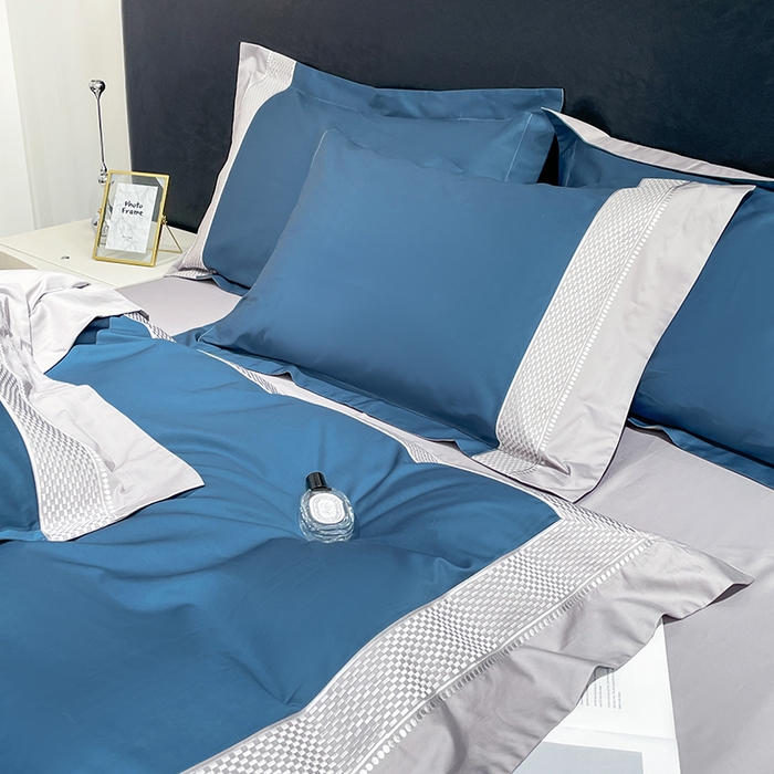 91家纺网 家纺一手货源 找家纺 皇寝世家家居 2025新款全棉新疆长绒棉100支四件套刺绣款- 亦舒系列 亦舒-孔雀蓝