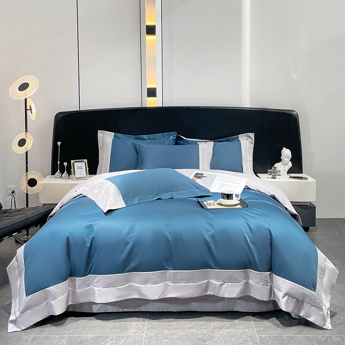 91家纺网 家纺一手货源 找家纺 皇寝世家家居 2025新款全棉新疆长绒棉100支四件套刺绣款- 亦舒系列 亦舒-孔雀蓝