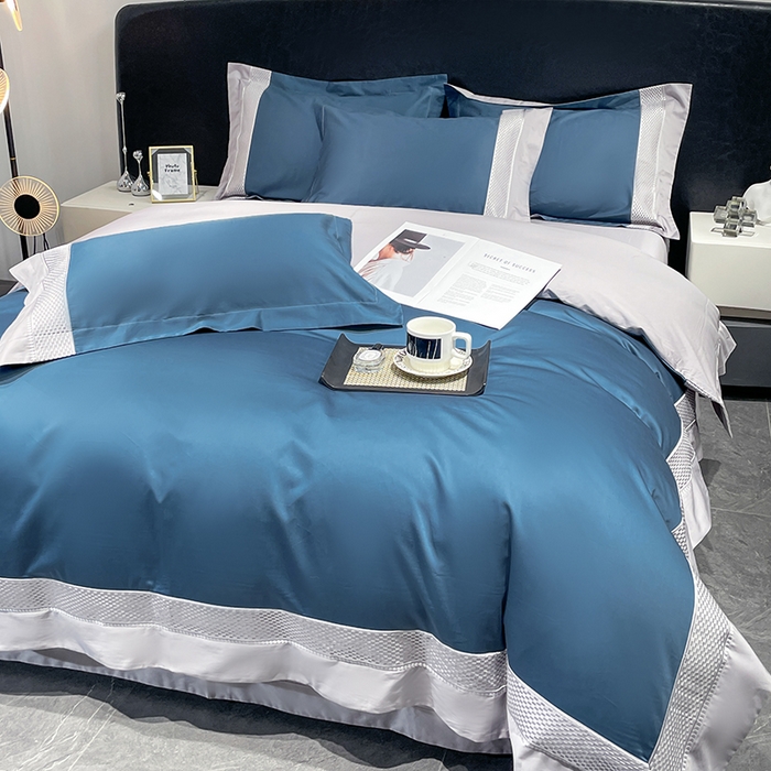 91家纺网 家纺一手货源 找家纺 皇寝世家家居 2025新款全棉新疆长绒棉100支四件套刺绣款- 亦舒系列 亦舒-孔雀蓝