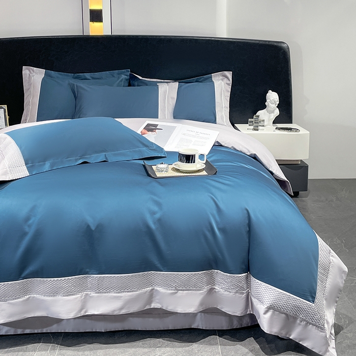 91家纺网 家纺一手货源 找家纺 皇寝世家家居 2025新款全棉新疆长绒棉100支四件套刺绣款- 亦舒系列 亦舒-孔雀蓝
