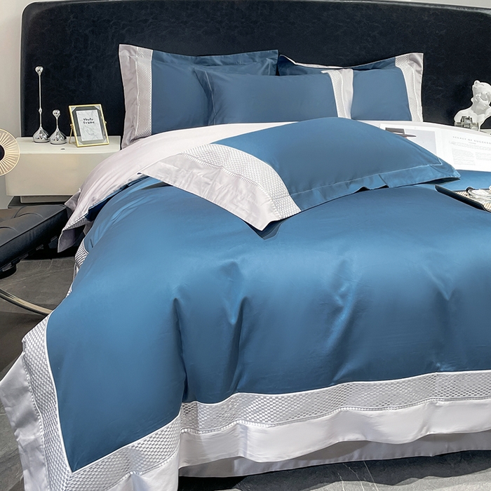 91家纺网 家纺一手货源 找家纺 皇寝世家家居 2025新款全棉新疆长绒棉100支四件套刺绣款- 亦舒系列 亦舒-孔雀蓝