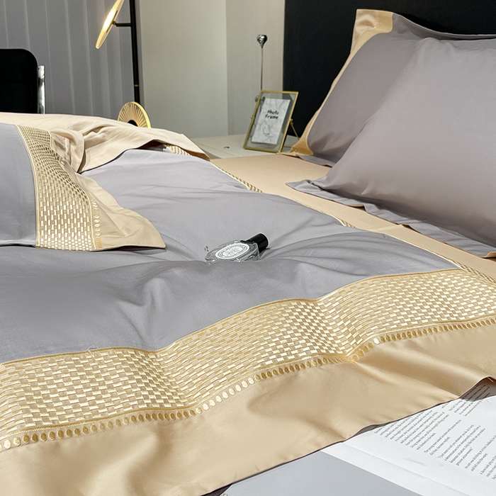 91家纺网 家纺一手货源 找家纺 皇寝世家家居 2025新款全棉新疆长绒棉100支四件套刺绣款- 亦舒系列 亦舒-星云灰