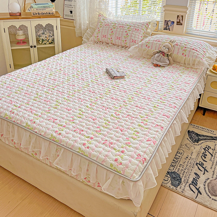 91家纺网 家纺一手货源 找家纺 艾橙家纺 2025新款雪纺花边加棉床笠款单品四件套-单被套 微风许甜