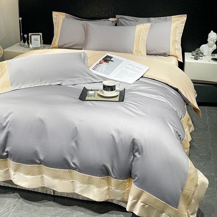 91家纺网 家纺一手货源 找家纺 皇寝世家家居 2025新款全棉新疆长绒棉100支四件套刺绣款- 亦舒系列 亦舒-星云灰