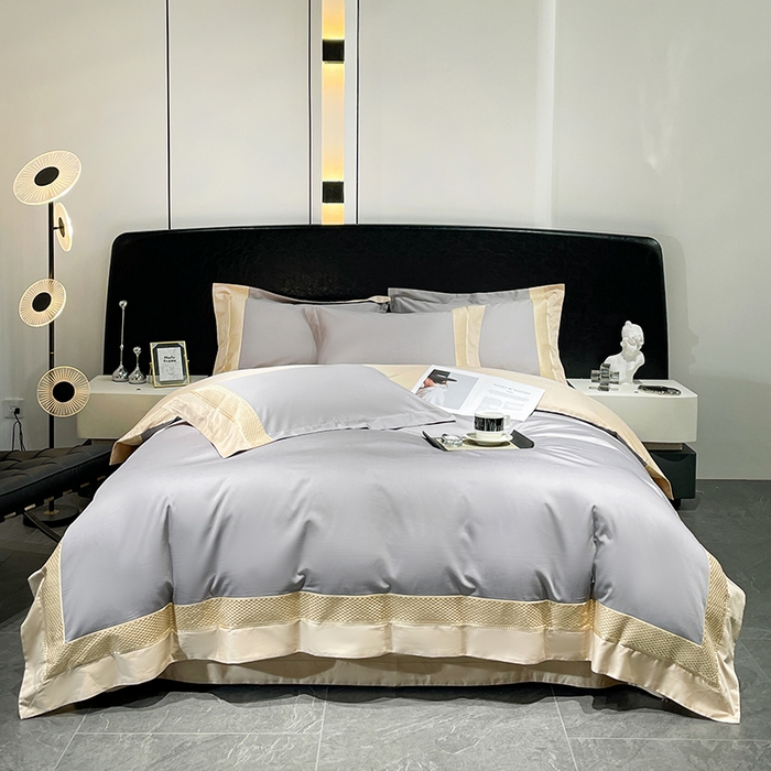 91家纺网 家纺一手货源 找家纺 皇寝世家家居 2025新款全棉新疆长绒棉100支四件套刺绣款- 亦舒系列 亦舒-星云灰