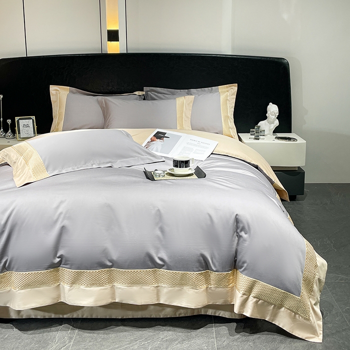 91家纺网 家纺一手货源 找家纺 皇寝世家家居 2025新款全棉新疆长绒棉100支四件套刺绣款- 亦舒系列 亦舒-星云灰