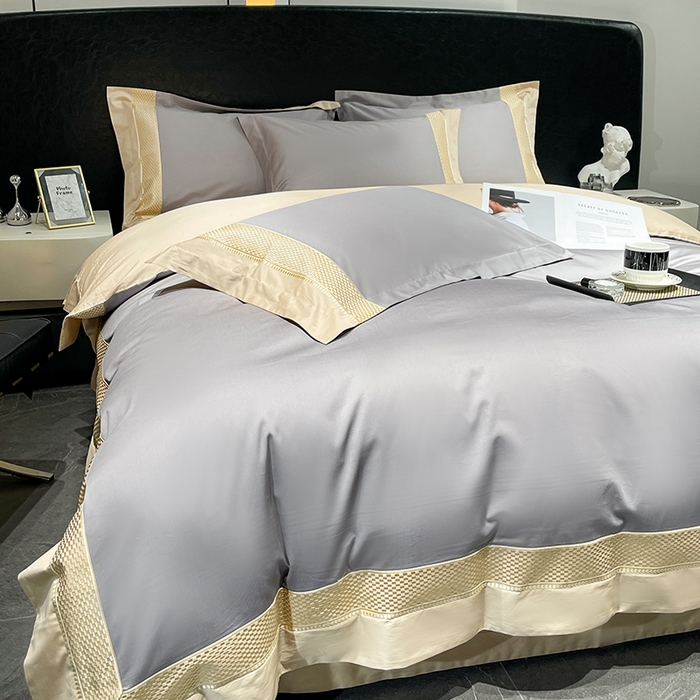 91家纺网 家纺一手货源 找家纺 皇寝世家家居 2025新款全棉新疆长绒棉100支四件套刺绣款- 亦舒系列 亦舒-星云灰