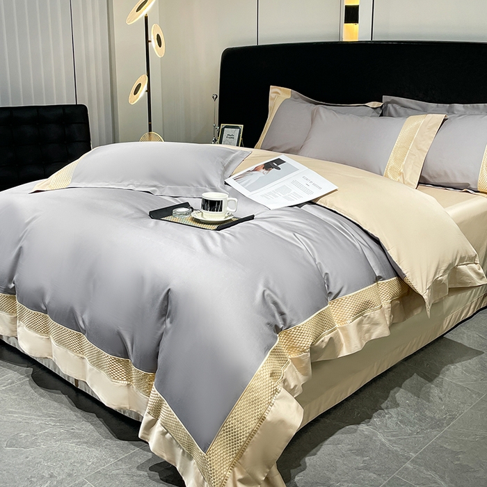 91家纺网 家纺一手货源 找家纺 皇寝世家家居 2025新款全棉新疆长绒棉100支四件套刺绣款- 亦舒系列 亦舒-星云灰