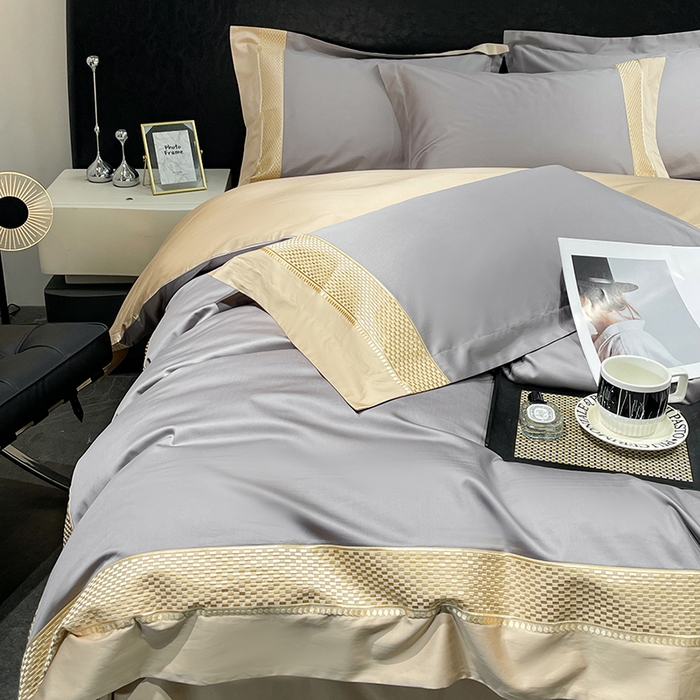 91家纺网 家纺一手货源 找家纺 皇寝世家家居 2025新款全棉新疆长绒棉100支四件套刺绣款- 亦舒系列 亦舒-星云灰