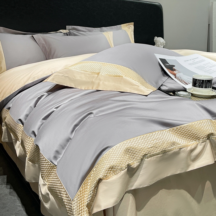 91家纺网 家纺一手货源 找家纺 皇寝世家家居 2025新款全棉新疆长绒棉100支四件套刺绣款- 亦舒系列 亦舒-星云灰