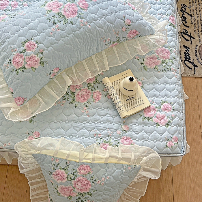 91家纺网 家纺一手货源 找家纺 （总）艾橙家纺 2025新款雪纺花边加棉床笠款单品四件套