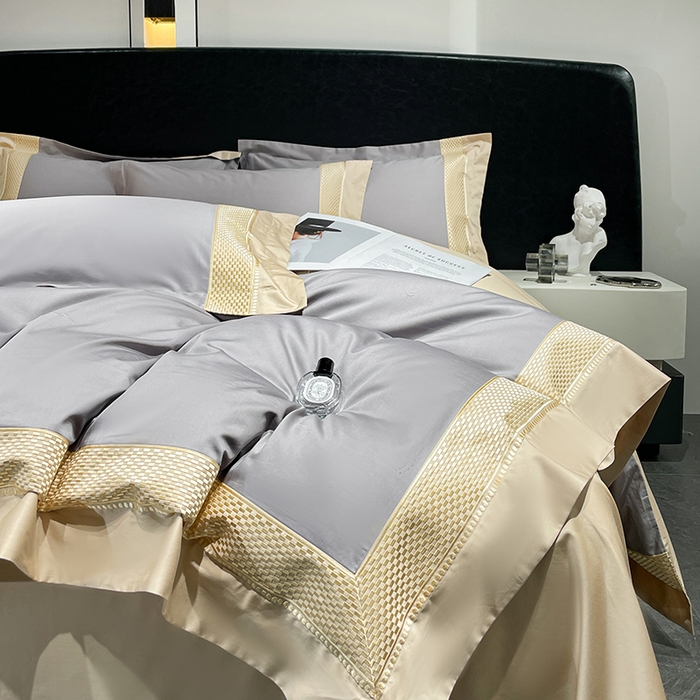 91家纺网 家纺一手货源 找家纺 皇寝世家家居 2025新款全棉新疆长绒棉100支四件套刺绣款- 亦舒系列 亦舒-星云灰