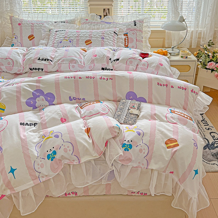 艾橙家纺 2025新款雪纺花边加棉床笠款单品四件套-单被套 心彩童话