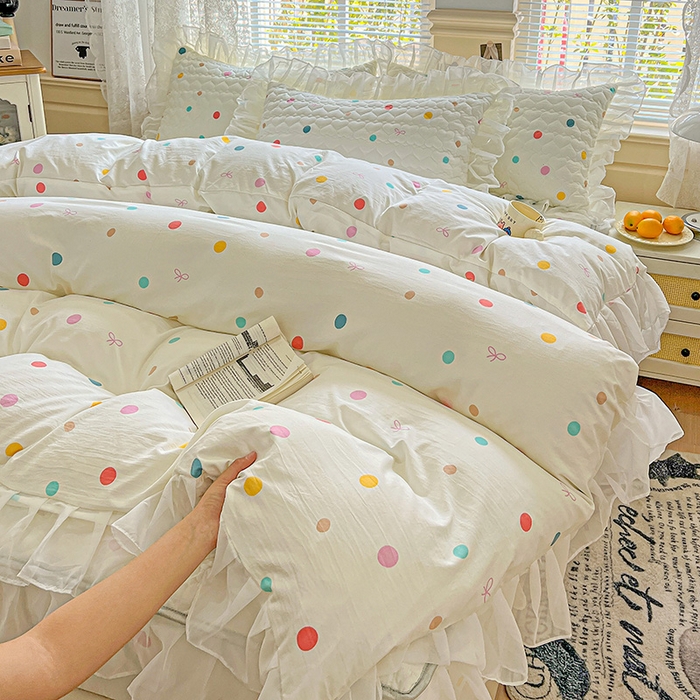 91家纺网 家纺一手货源 找家纺 （总）艾橙家纺 2025新款雪纺花边加棉床笠款单品四件套