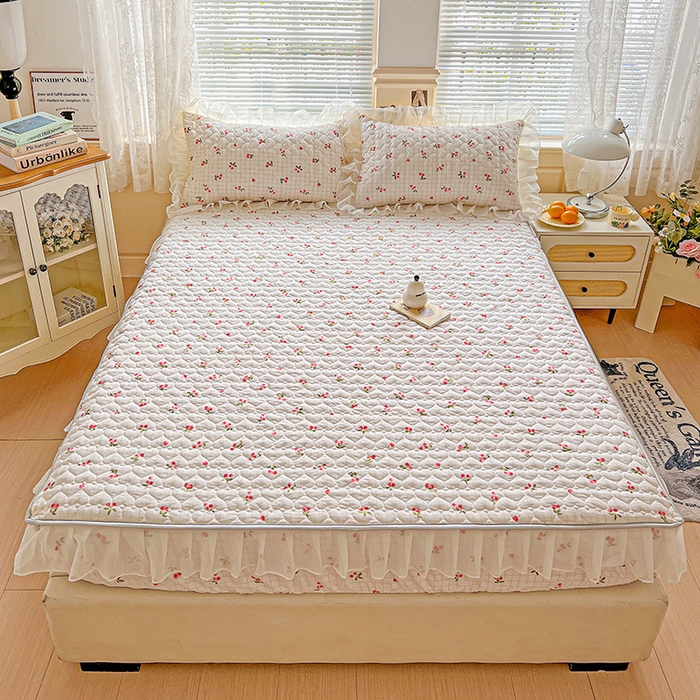 91家纺网 家纺一手货源 找家纺 艾橙家纺 2025新款雪纺花边加棉床笠款单品四件套-单被套 樱之恋