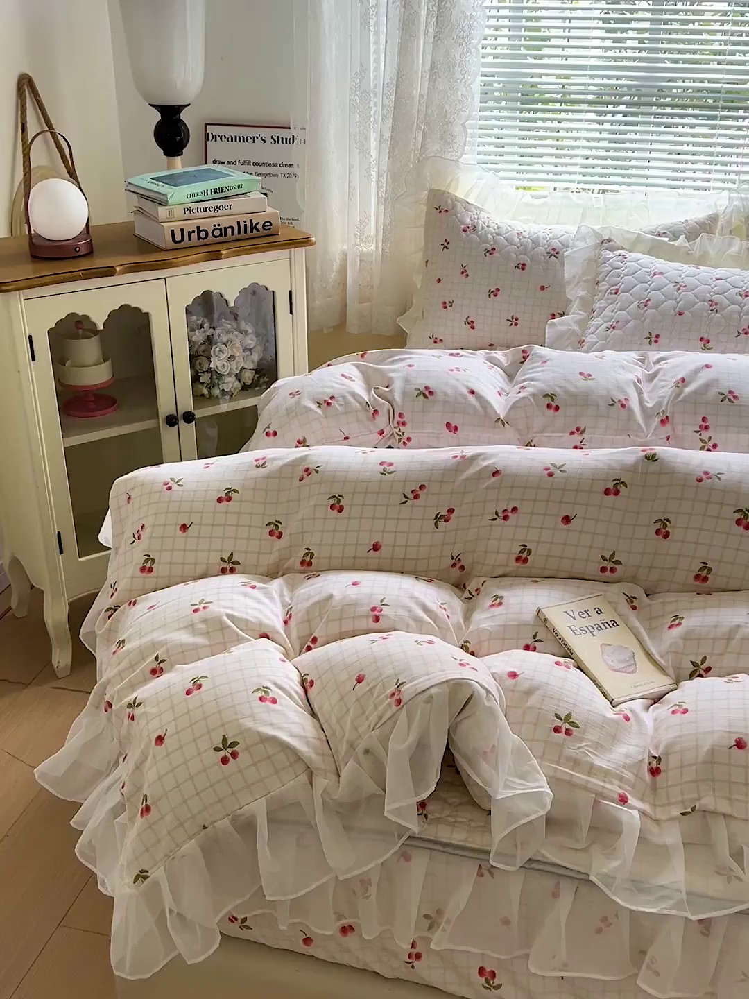 91家纺网 家纺一手货源 找家纺 艾橙家纺 2025新款雪纺花边加棉床笠款单品四件套-单被套 樱之恋