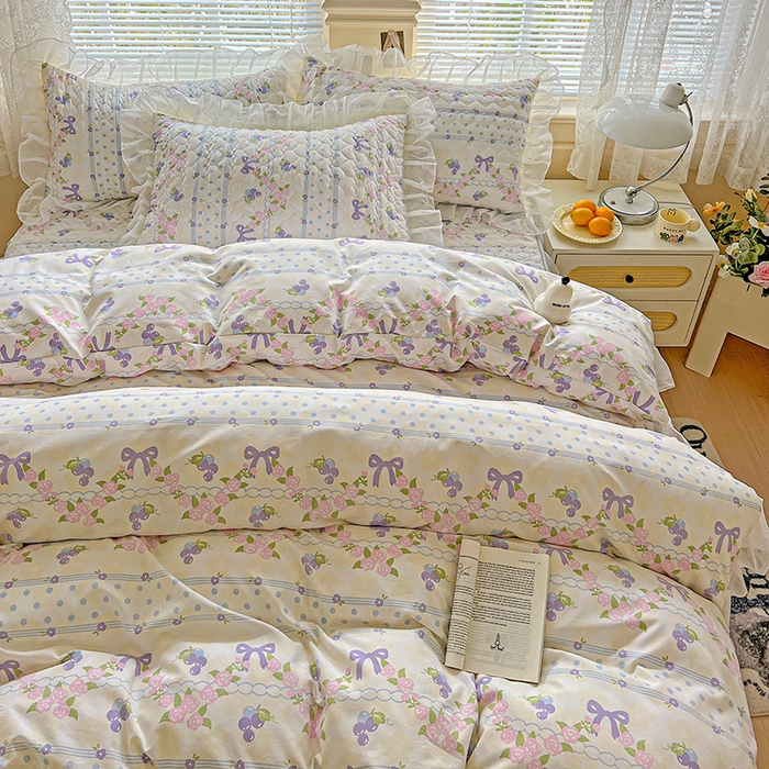 91家纺网 家纺一手货源 找家纺 艾橙家纺 2025新款雪纺花边加棉床笠款单品四件套 半旧时光