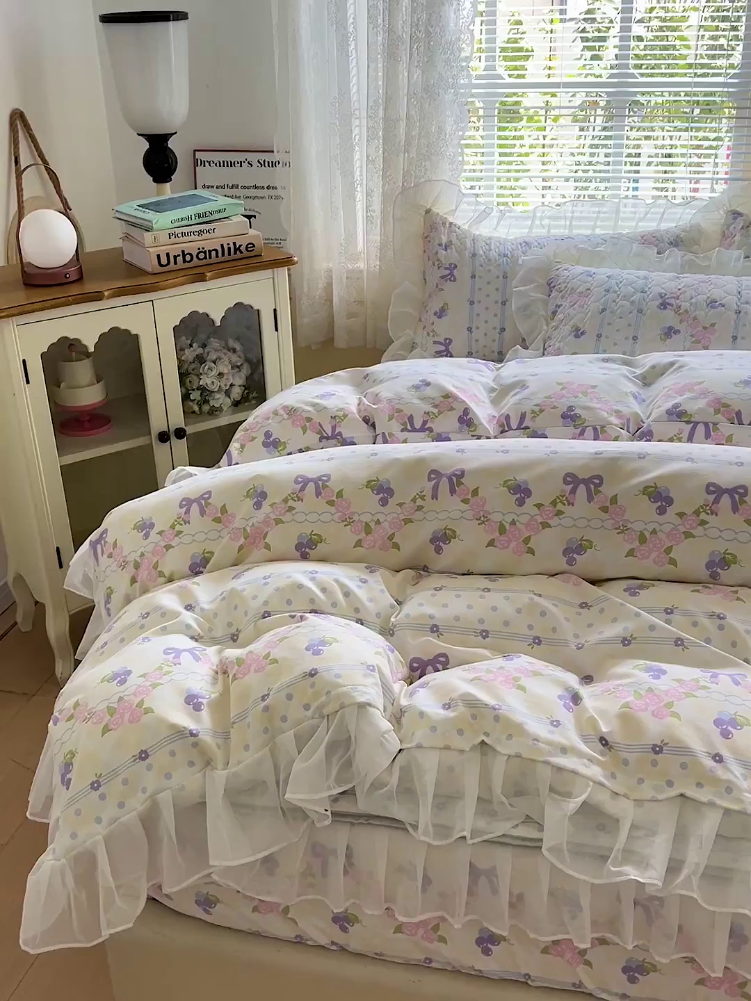 91家纺网 家纺一手货源 找家纺 艾橙家纺 2025新款雪纺花边加棉床笠款单品四件套 半旧时光