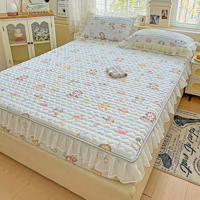 91家纺网 家纺一手货源 找家纺 艾橙家纺 2025新款雪纺花边加棉床笠款单品四件套 丹妮狗