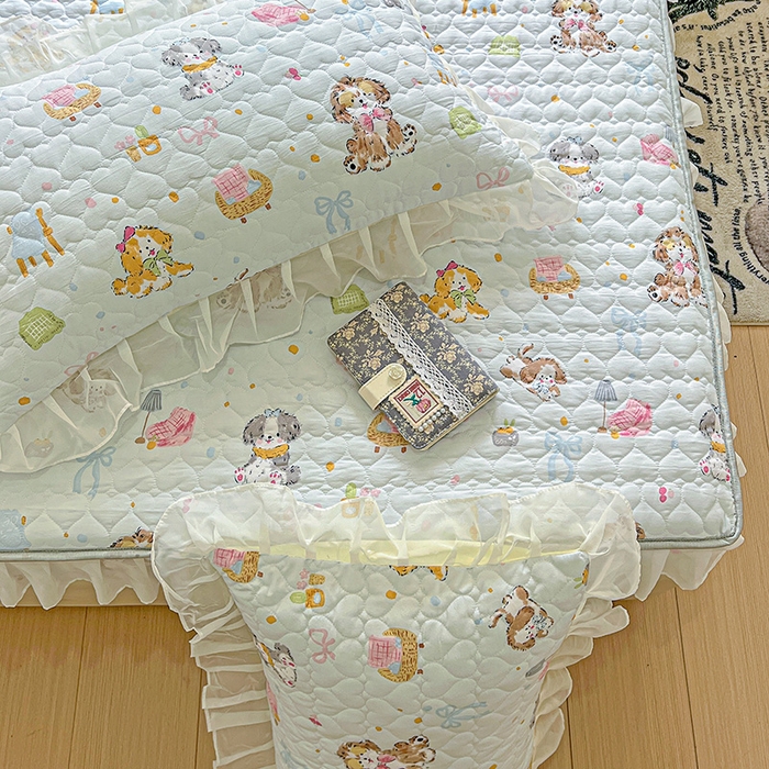 91家纺网 家纺一手货源 找家纺 艾橙家纺 2025新款雪纺花边加棉床笠款单品四件套 丹妮狗