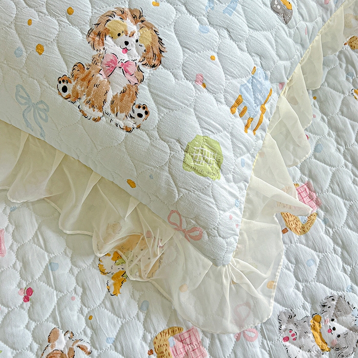 91家纺网 家纺一手货源 找家纺 艾橙家纺 2025新款雪纺花边加棉床笠款单品四件套 丹妮狗