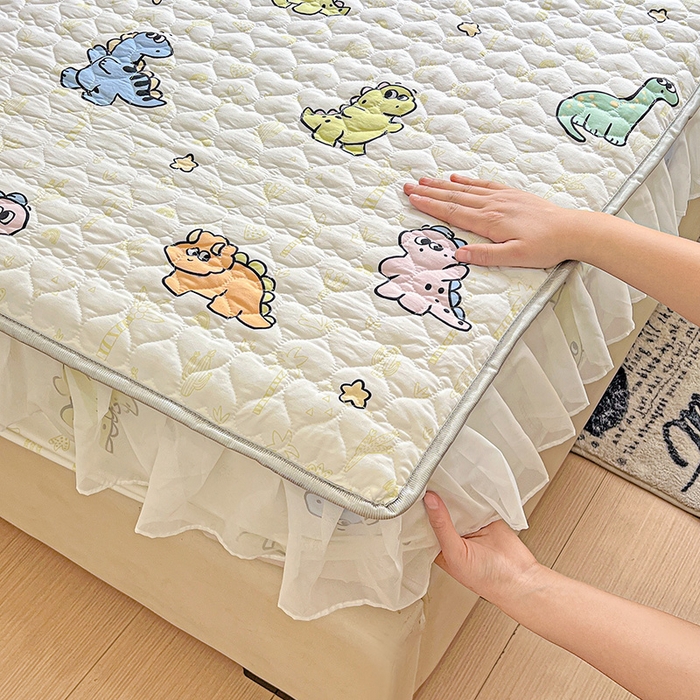 91家纺网 家纺一手货源 找家纺 艾橙家纺 2025新款雪纺花边加棉床笠款单品四件套 恐龙日记