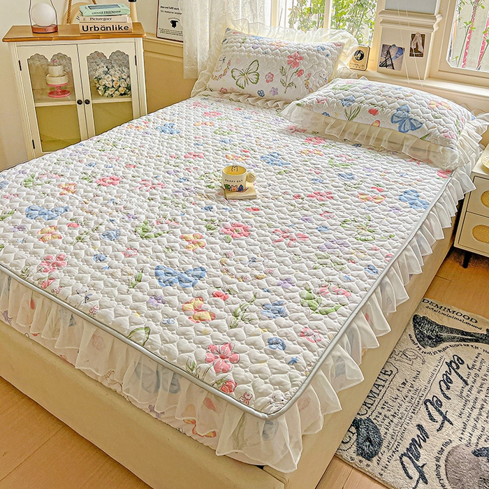 91家纺网 家纺一手货源 找家纺 艾橙家纺 2025新款雪纺花边加棉床笠款单品四件套 茉莉兔